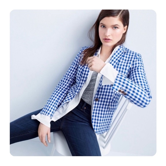 ★ NWT J.Crew Gingham Blazer - Blue/White ★ - Picture 12 of 16